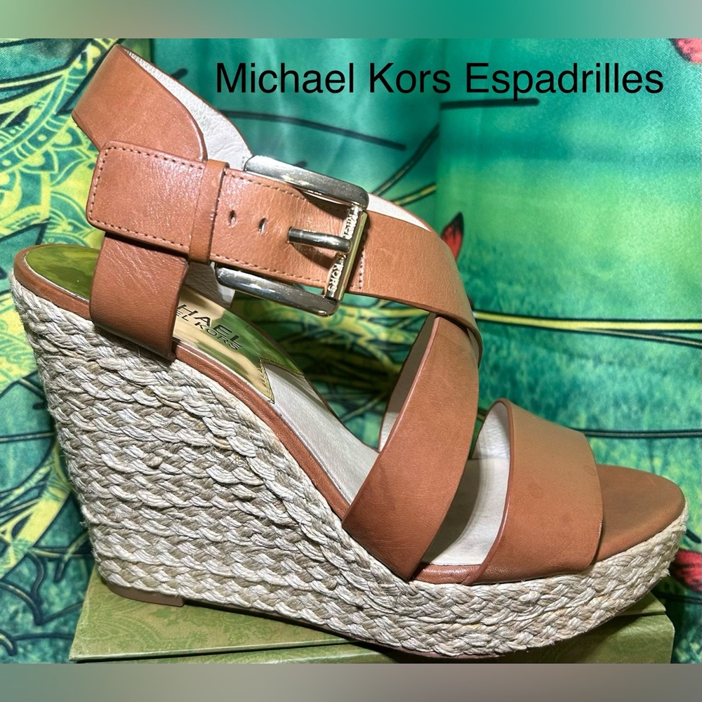 Michael Kors Brown Leather Espadrille Wedges | Beautiful/No Box!